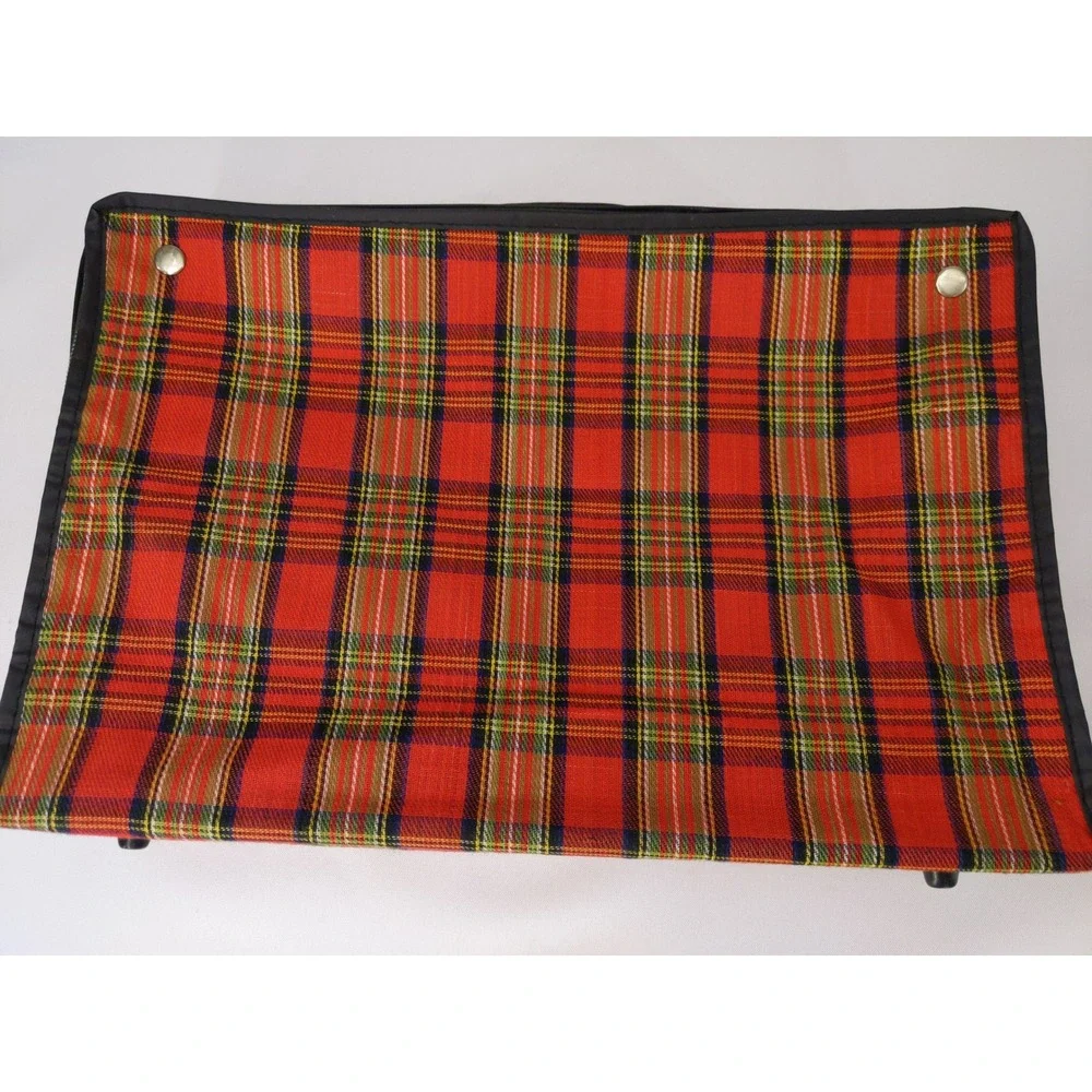 Vintage‎ 60s/70s Suitcase Red Plaid Folding Collapsible Travel Bag Carry On